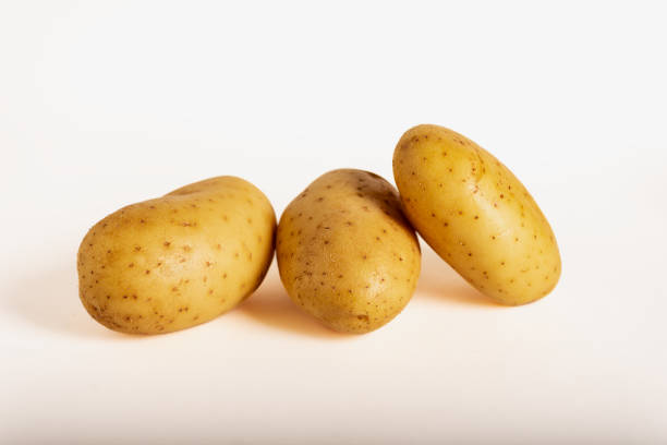 istock Three raw potatoes on a white background. Solanum tuberosum. 2192020502