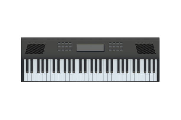 istock Single synthesizer isolated on white background. Keyboard musical instrument. Digital audio equipment. Top view. 3d render 2192028016