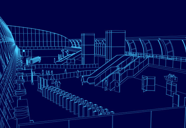 istock The image is a blue drawing of a train station with people walking around. The scene is peaceful and calm, with no signs of chaos or stress. The people are scattered throughout the station 2192030083