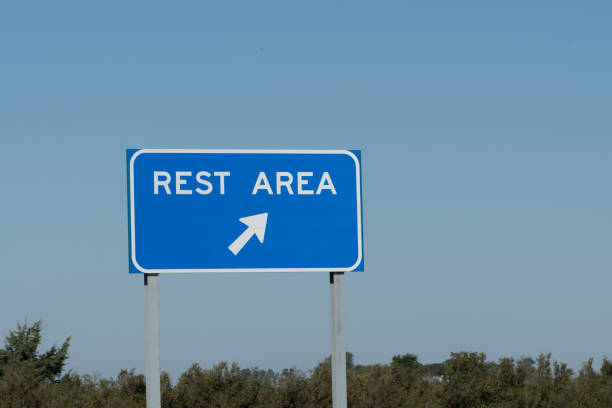 istock Blue Rest Area sign with bright blue sky in summer 2192033757