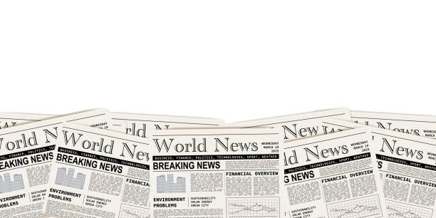 istock Pile of newspapers on white background. Stack of newspapers. Paper waste. Newspaper header footer. Newspaper border. 2192033979