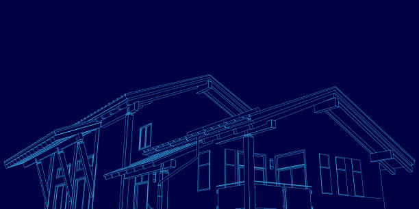 istock Blue image of a house with a blue roof. The house is shown in a 3D format, giving it a futuristic appearance. Concept of modernity and innovation 2192034493
