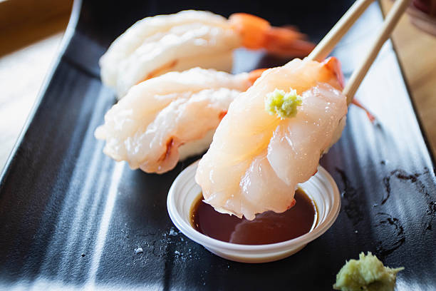 istock Raw sweet shrimp nigiri sushi. Selective focus. 2192038011