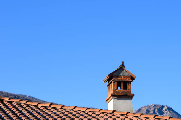 Traditional Chimney in Lake Maggiore with blue sky
