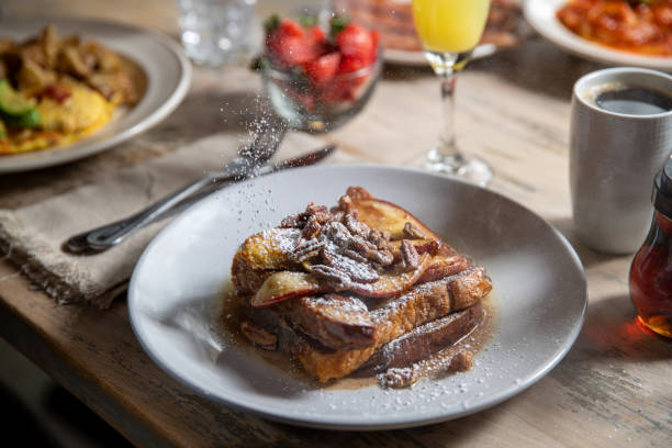 French toast breakfast lightly topped with powdered sugar