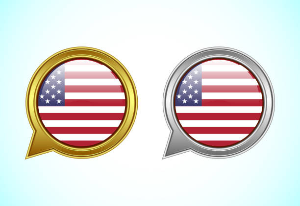 istock United States flag speech bubble. Speaking flag icon in gold and silver color 2192041587