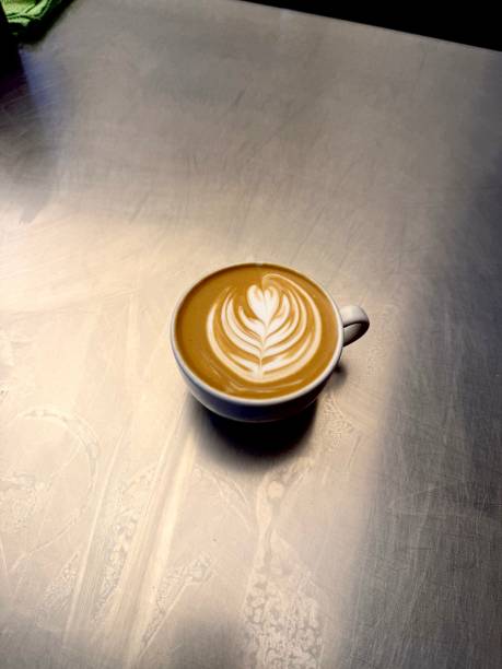 istock coffee latte art on metal surface at cafe shop 2192045055