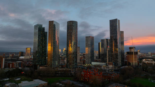 istock Stunning Manchester Skyline with Modern Buildings During Sunset 2192047688