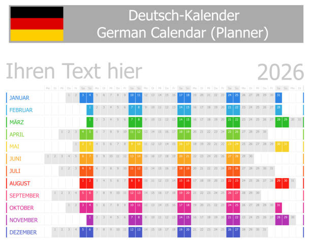 2026 German Planner Calendar With Horizontal Months Stock 2026 German Planner Calendar With Horizontal Months 