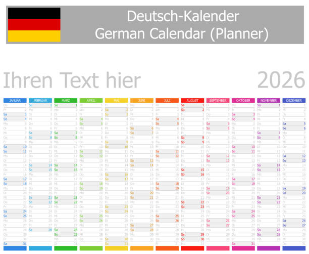 2026 German Planner Calendar With Vertical Months Stock 2026 German Planner Calendar With Vertical Months 