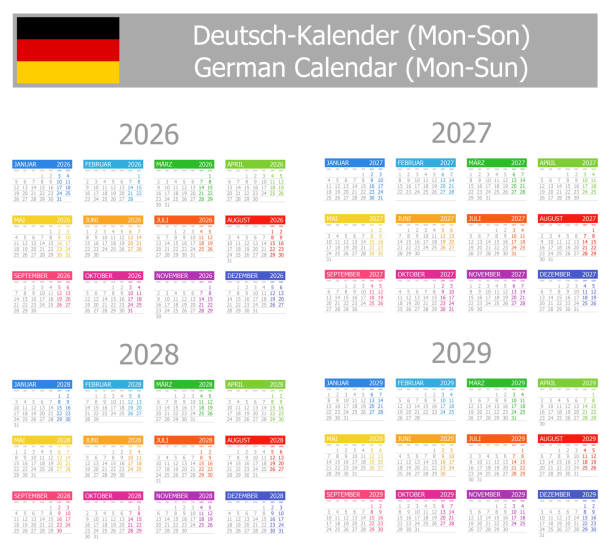 20262029 German Type1 Calendar Monsun Stock Download 2026 2029 German Type 1 Calendar Mon Sun 