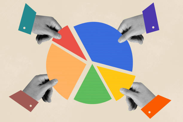 istock Business Still Life Collage with Hands and Pie Chart 2192051016