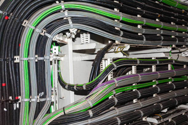 istock Line of installed industrial electrical cables. 2192051766