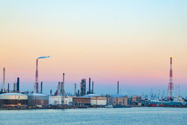 Oil refinery in Amsterdam by the water.