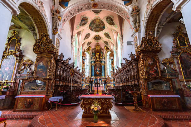 Bad Schussenried, Germany - June  07, 2022: Interior of Monastery Church of St. Magnus, Bad Schussenried, Germany