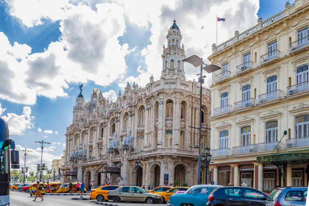 Havana, Cuba - 08 December 2018: Great theatre of Havana with parked retro cars in Havana, Cuba