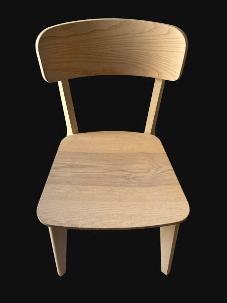 Empty wooden chair isolated the black background with clipping path