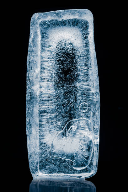 istock Natural textured ice block with frozen air bubbles structure and internal cavity isolated. 2192058349