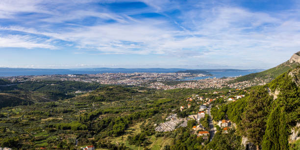 istock Panoramic View from Klis Fortress: Split, Adriatic Sea, and Dalmatian Coastline 2192063231