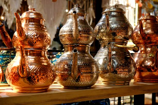 istock Traditional Turkish hand embroidered large size copper teapots 2192066584
