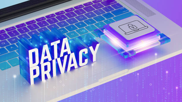 istock Data privacy concept, laptop keyboard, futuristic 3D text, glowing blue and purple, digital security icon, binary code background, cybersecurity visualization, neon lights, 3D render. 2192074860
