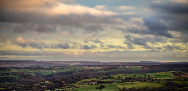 View over the North York Moors and Fylingdale just before sunset on December