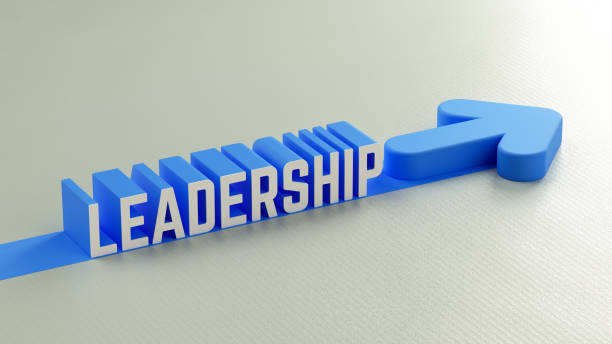 istock Leadership, blue letters, upward arrow, minimalist design, light background, forward momentum, business growth, leadership development, clean aesthetic, professional rendering, soft shadows, bold typography, 3D render. 2192078438