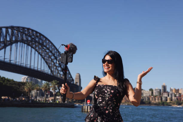 istock Female Indian travel influencer recording content 2192079152