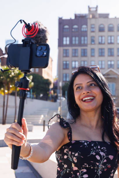 istock Female Indian travel influencer recording content 2192079155