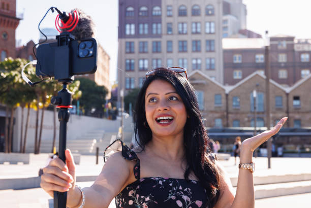 istock Female Indian travel influencer recording content 2192079158