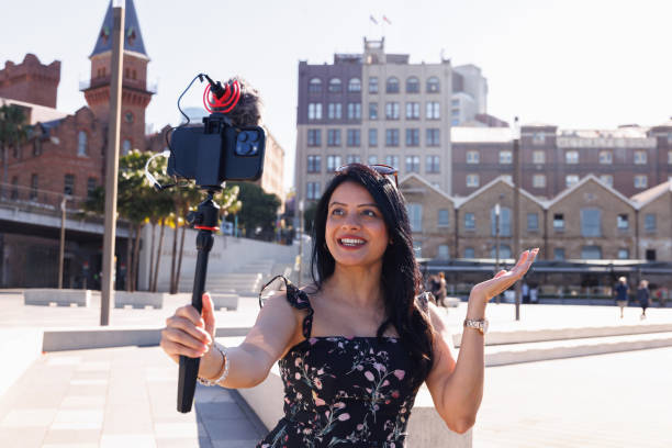 istock Female Indian travel influencer recording content 2192079170