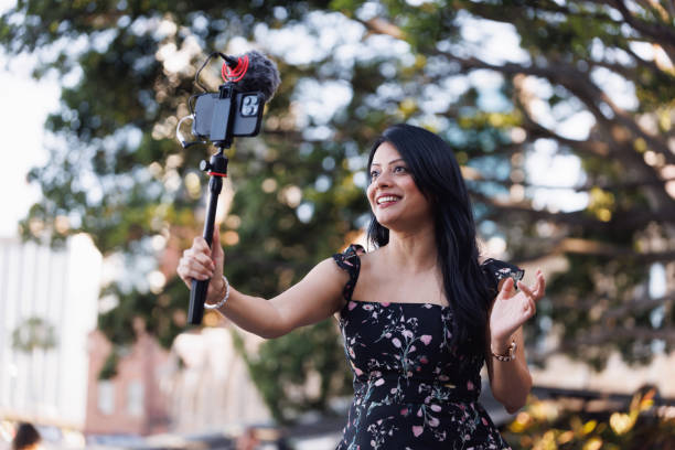 istock Female Indian travel influencer recording content 2192079328