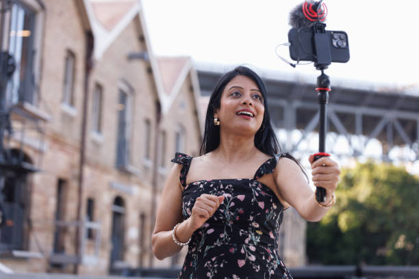istock Female Indian travel influencer recording content 2192079918