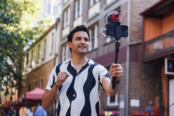 istock Male Indian travel influencer recording content 2192080026