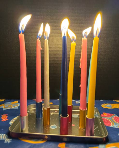istock Hanukkah menorah lit for night 8 2192082741