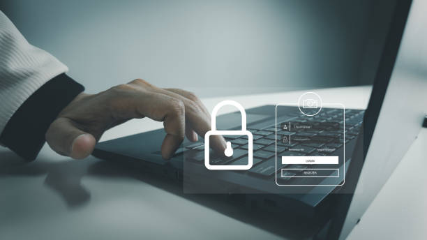 istock Password and username for access data of laptop, security to login with otp and digit code, send from system service to mobile phone 2192083377
