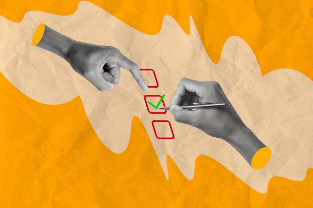 istock Creative Abstract Collage with Hands and Checkboxes on Vibrant Background for Modern Design Concepts 2192088908