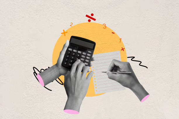 istock Creative Collage of Hands Calculating with Calculator and Notepad on Abstract Background 2192088916