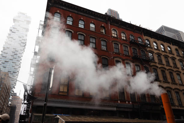 Steam vapor between New York buildings in Lower Manhattan.