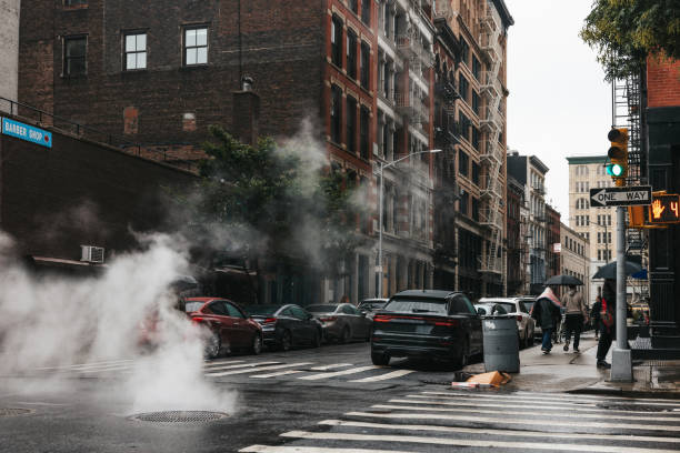 Steam vapor from a manhole in New York
