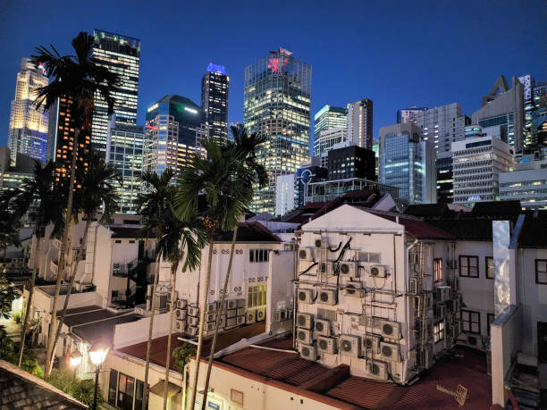 Singapore Ann Siang Hill Cityscape in low light.