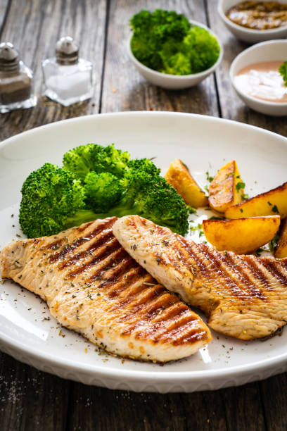 istock Barbecued turkey breast and broccoli on wooden table 2192101067