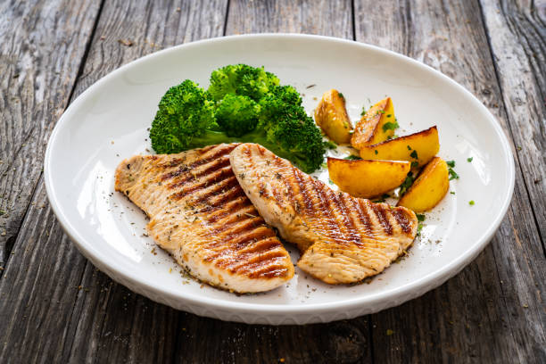 istock Barbecued turkey breast and broccoli on wooden table 2192101079