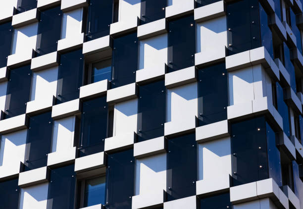 istock Facade of a modern building in black and gray. Copy space 2192101328
