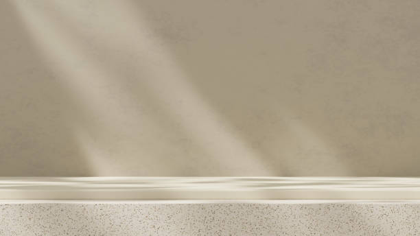 Empty mockup featuring a ceramic textured podium against a simple brown wall in a landscape layout