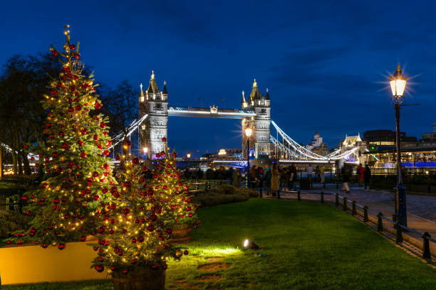 istock A illuminated Christmas tree in front of the Tower Bridge of London 2192107796