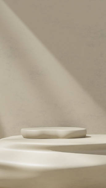 istock Empty mockup featuring a ceramic textured podium against a simple brown wall in a portrait layout 2192107824