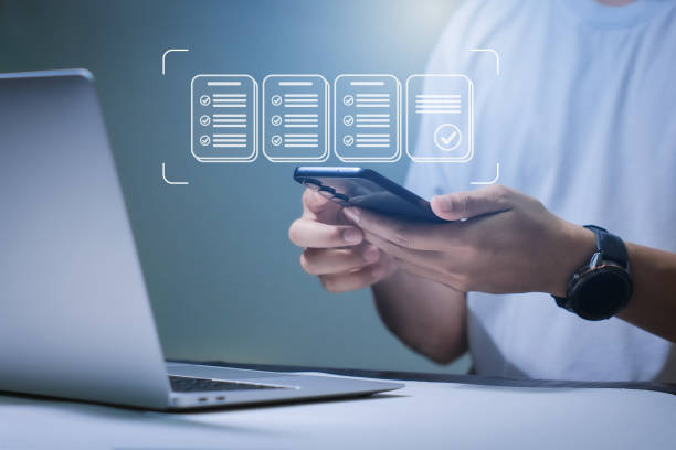 istock Checklist and filling survey form online. Document management system, DMS. Quality control and accuracy Check 2192109222