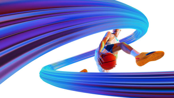 istock Poster. Contemporary art collage. Basketballer executing dynamic move with glowing trails, embodying focus, athleticism, and drive to win 2192115996