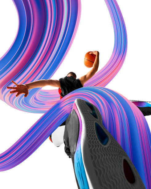 istock Poster. Contemporary art collage. Basketball player dunking ball with dynamic trails, highlighting strength, precision, and intensity of championship action. 2192116007